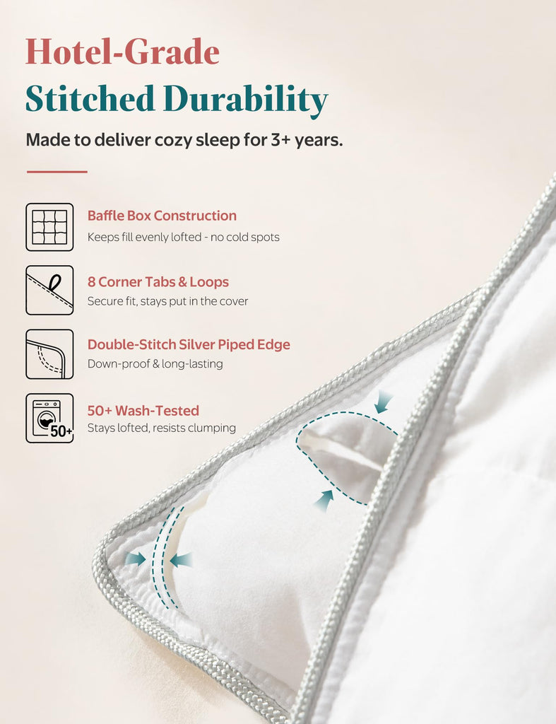 Goose Down Feather Fibers Comforter Super King, All-Season Duvet Insert Ultra-Soft Silk-SilentTM Fabric