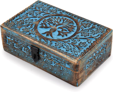 Wooden Jewelry Box, Tarot Box, Celestial Home Decor, Witch Box, Tree of Life, Trinket Box |Size- 8" x 5" x 2.5"