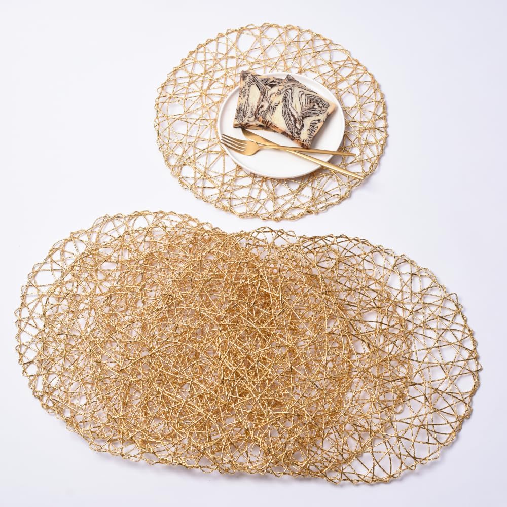 Inch Boho Round Woven Gold Placemats Shiny Place Mats - Set of 6