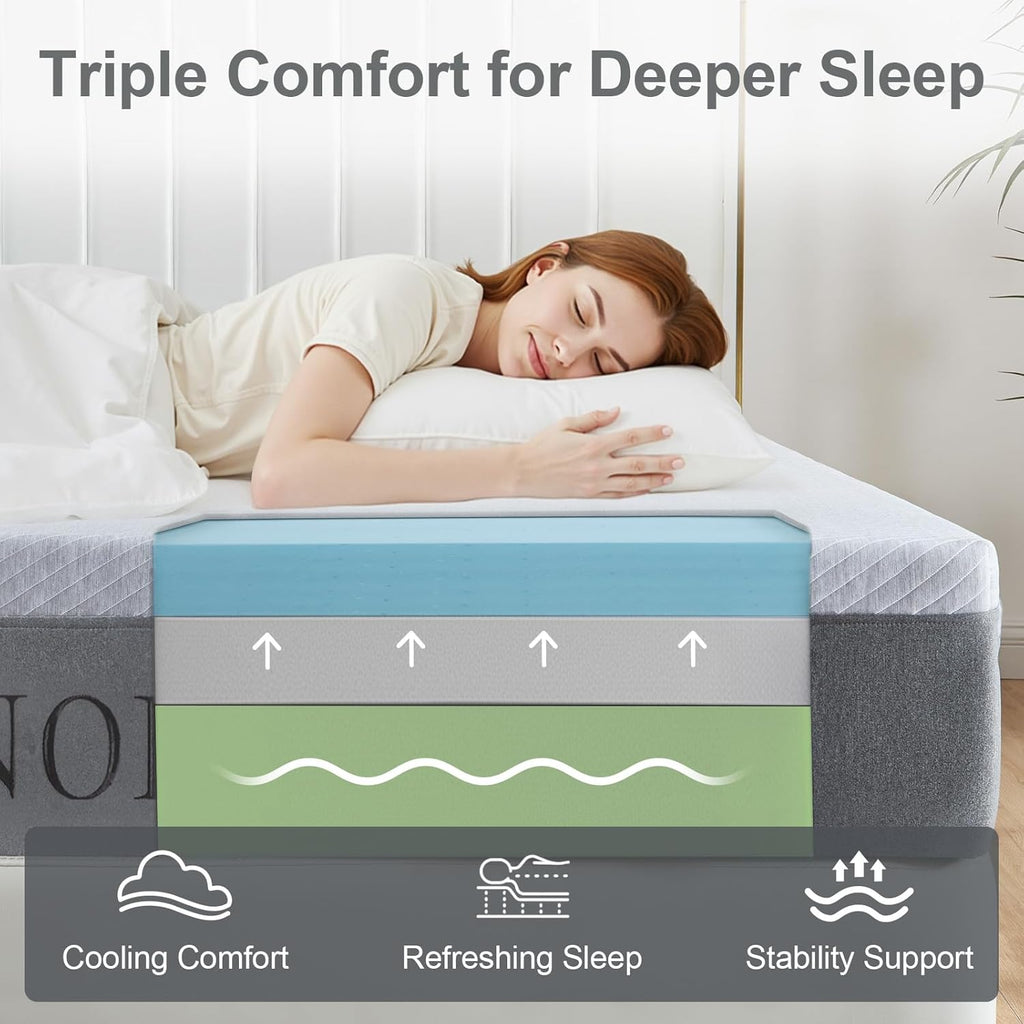 Queen Mattress, Gel Memory Foam Mattress, 12 Inch Queen Size Mattresses in a Box, Medium Firm, Pressure Relief