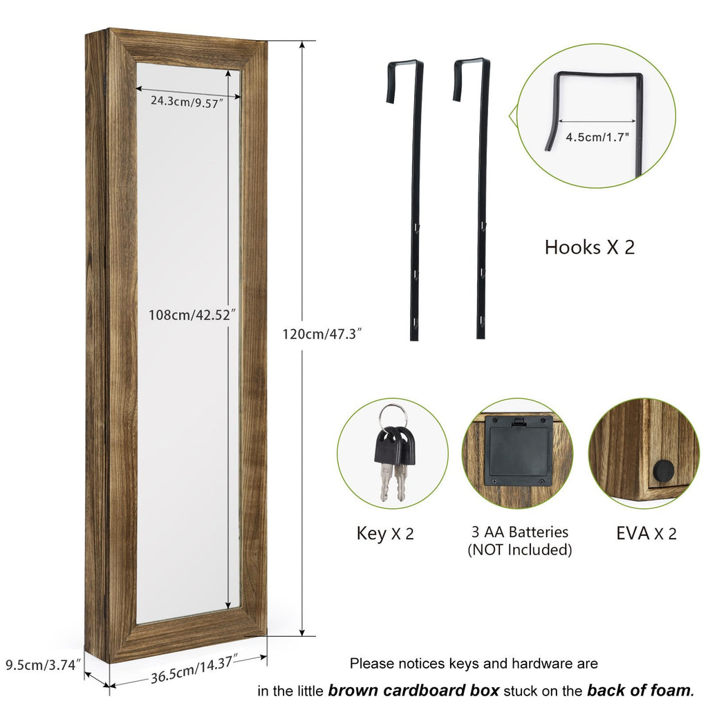 Jewelry Cabinet with Mirror, Lockable Door, Carbonized Black