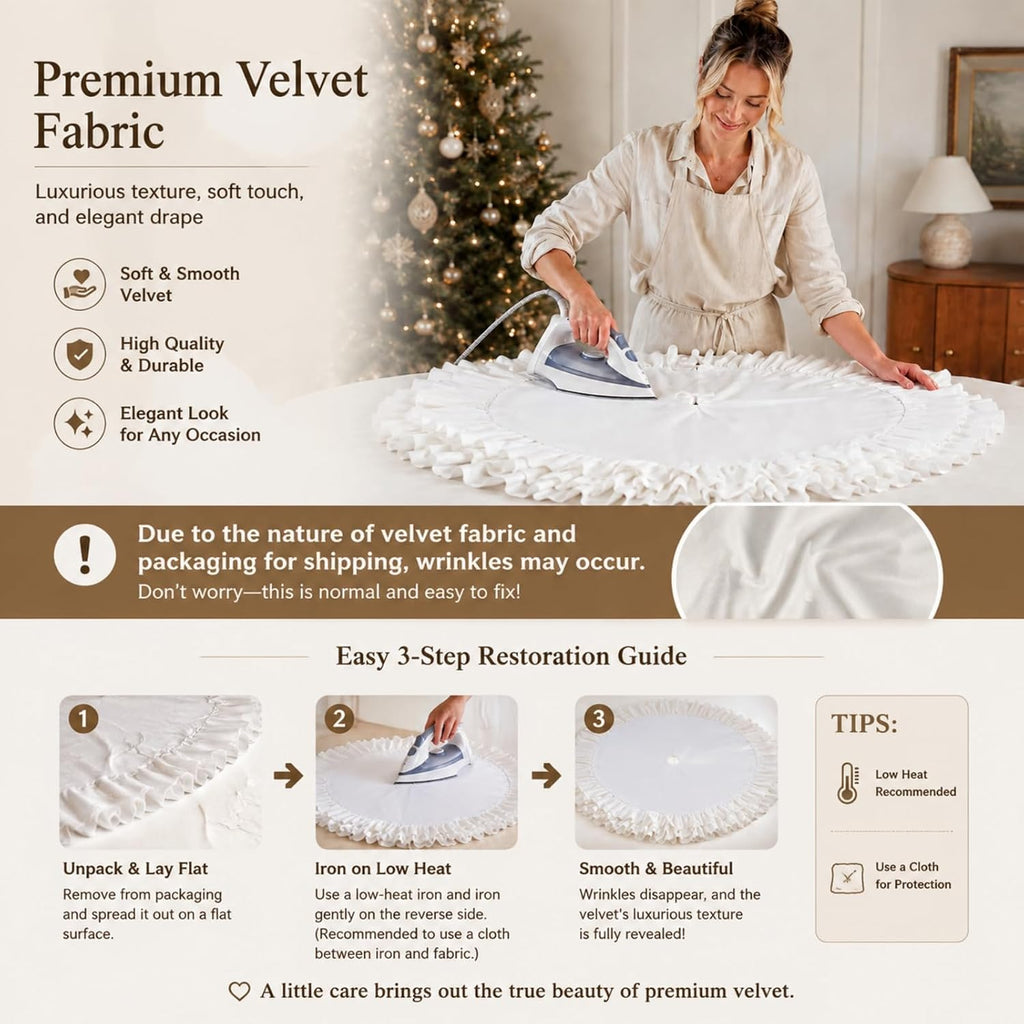 48 Inch Ruffled Velvet Christmas Tree Skirts White Tree Skirt