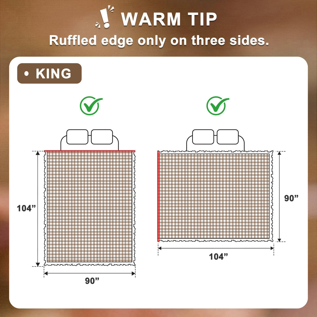 Ruffle Gingham Duvet Cover Brown/White, 100% Cotton