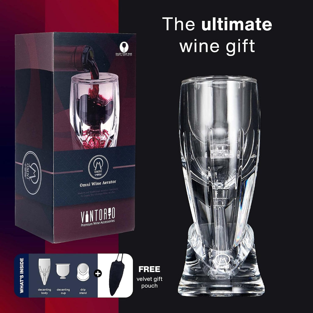 Wine Aerator OMNI Set - Premium Decanter for Red Wine Lovers with Gift Box, Velvet Bag, and Mini Stand - Durable