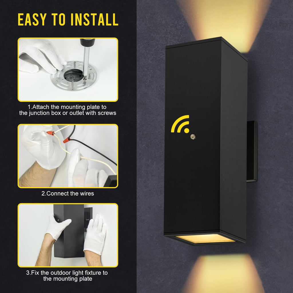 Modern Outdoor Wall Light Dusk to Dawn 2 Pack, Waterproof Matte Black Porch Lights, 2700K LED Outdoor Sconce Lights