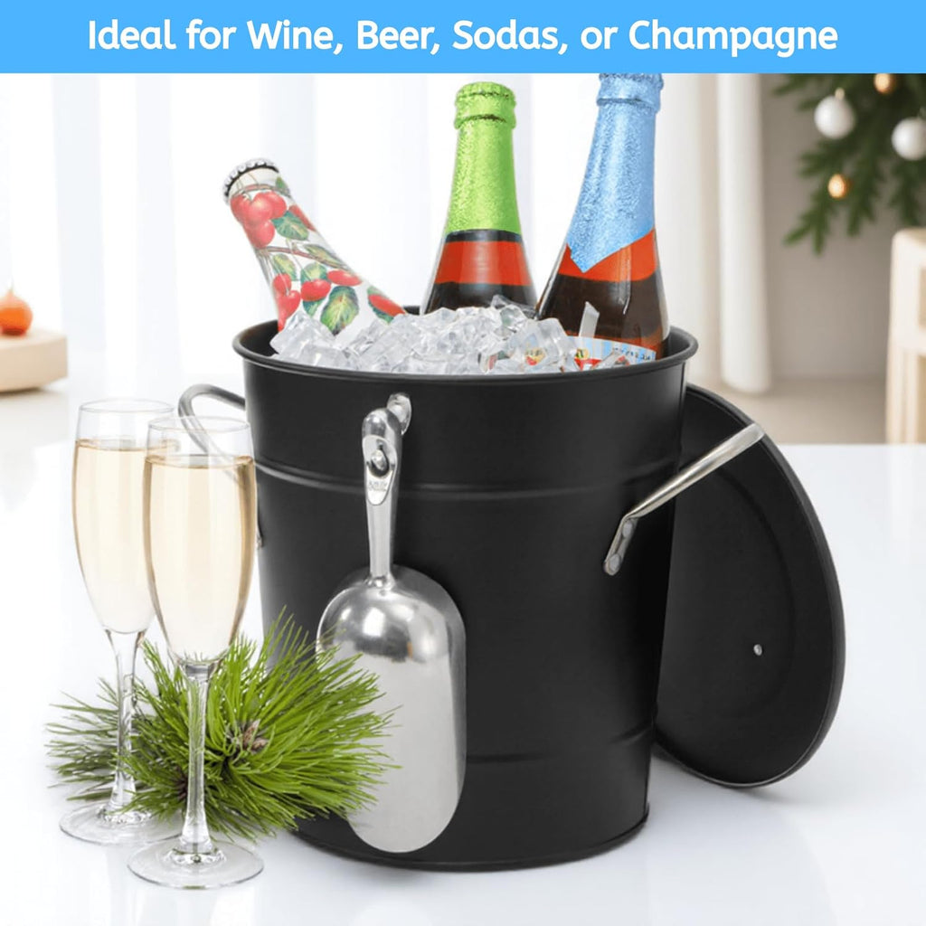 4L Ice Bucket with Scoop and Lid, Double Walled Insulated Wine Bucket Chiller with Carry Handles, Beverage Tub