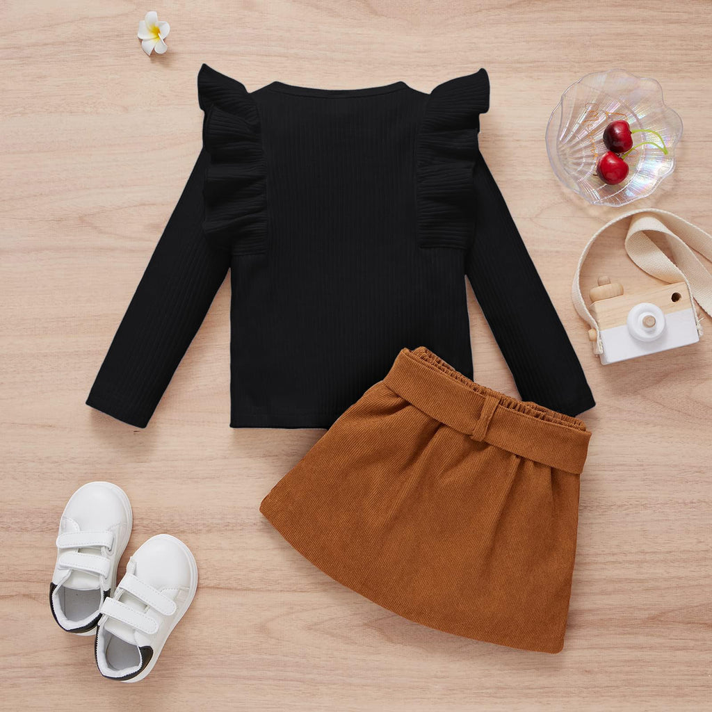 Toddler Baby Girl Fall Winter Clothes Long Sleeve Ruffle Shirt Corduroy Mini Skirt Infant Girl A-line Dress Clothing