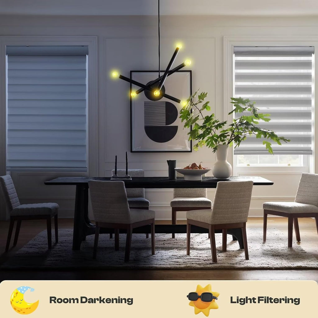 Roller Shades Zebra Blinds for Windows Cordless Day and Night Light Filtering Dual Layer Roller Blinds 33" x 72" Grey