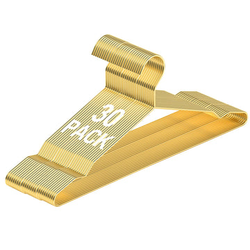 Gold Metal Wire Hangers 30 Pack with Notches, Heavy Duty