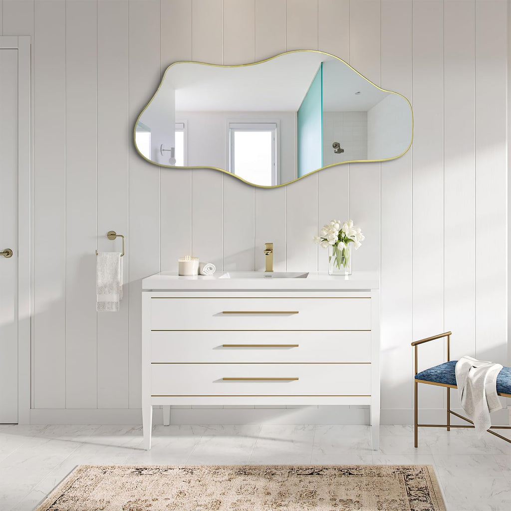47"x24" Irregular Wall Mirror, Asymmetrical Frameless Mirror