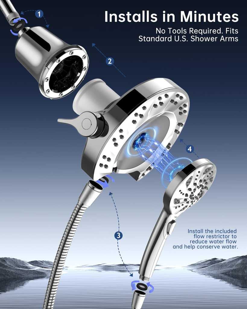 Filtered Shower Head with Handheld, High Pressure Rain Shower Head Combo with Filters, 10 Sprays Hand held Showerhead