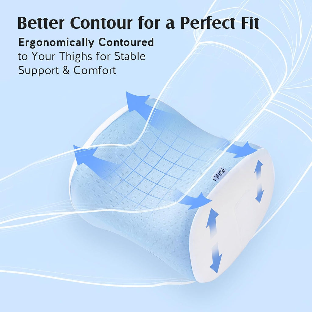 Knee Pillow for Side Sleepers, Breathable Memory Foam Leg Pillow Blue | Adjustable & Detachable Strap, Ergonomic