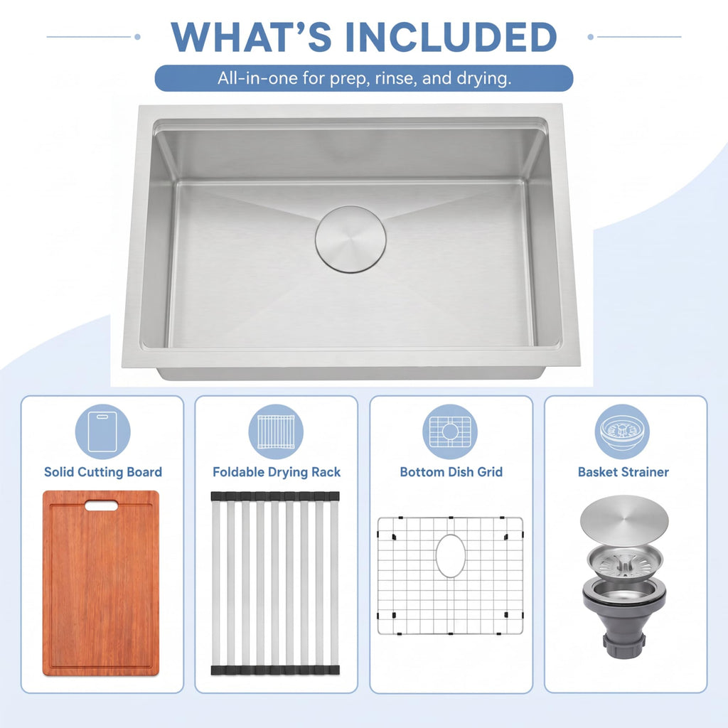 Undermount Kitchen Sink 27 X 18 inch, Single Bowl Workstation Sink