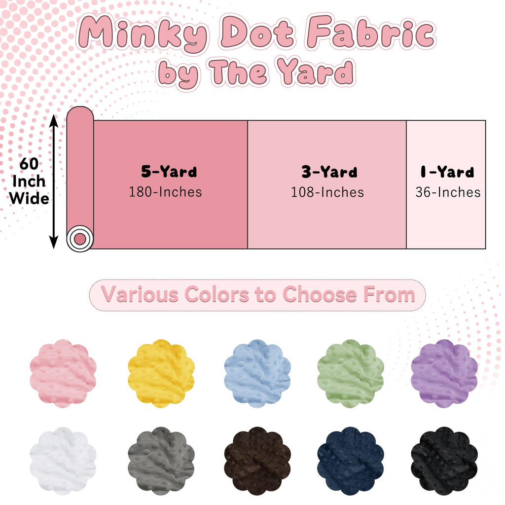 1 Yard Minky Dot Fabric 60 Inch Wide Fleece Plush Pink