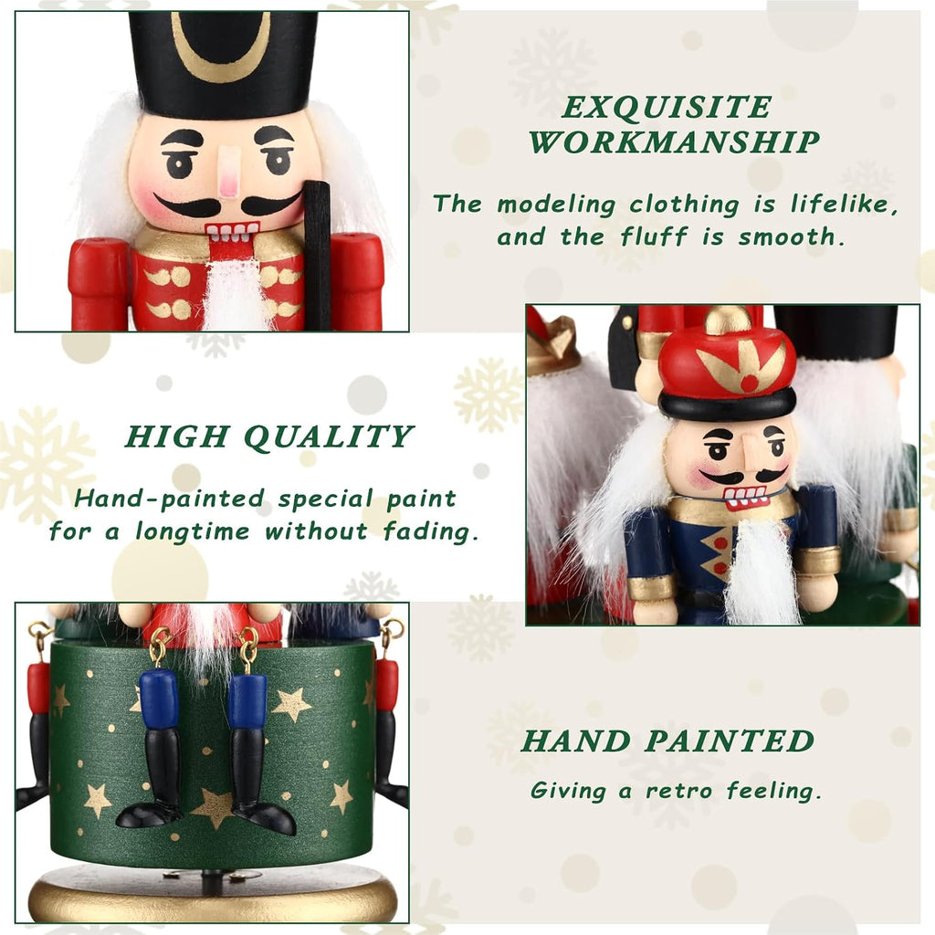 3 Pcs Nutcracker Soldier Music Box Wooden Clockwork Soldier Figures
