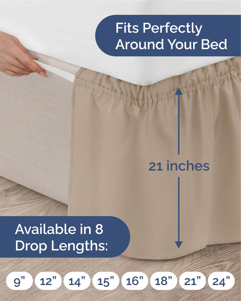 CGK Wrap Around Dust Ruffle Bed Skirt - King Size, 21" Inch, Cream