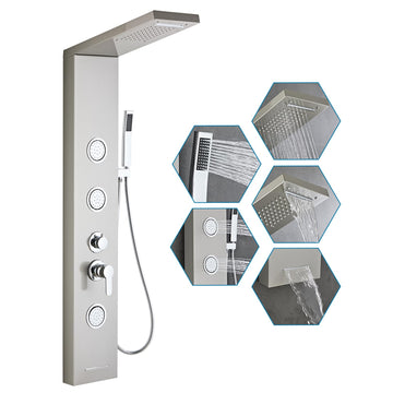 5-In-1Shower Panel Tower System-Brushed Gray