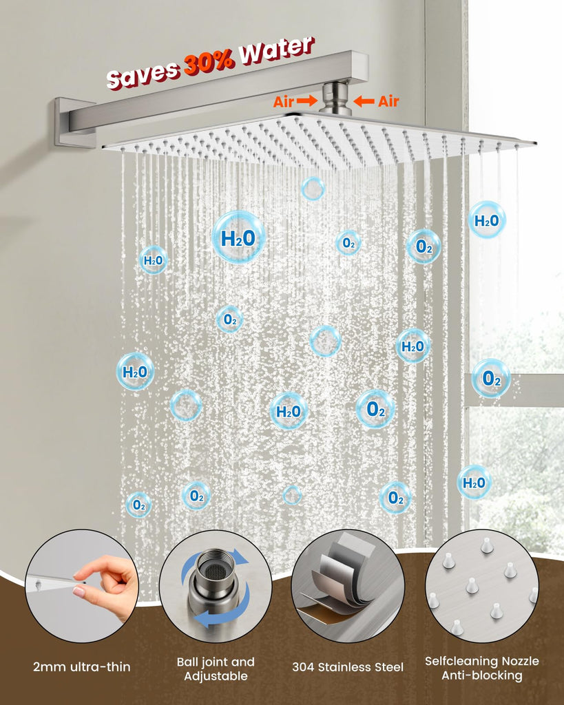 Shower Faucet Set with Handheld Spray Brushed Nickel, 12'' Head
