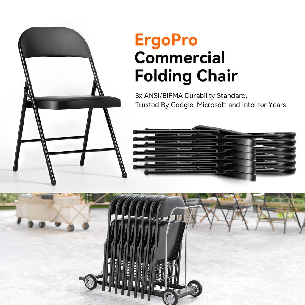 2 Pack Folding Chairs with Cushion Padded - Metal Chairs w/Comfortable Seats and Durable Steel Frame Foldable Chair