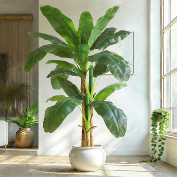 6ft Extra Tall Artificial Banana Tree, Fake Banana Leaf Plant with 17 Faux Banana Leaves, Perfect Indoor Outdoor