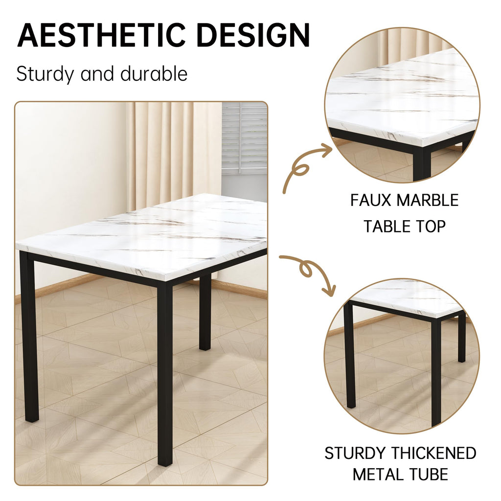 5-Piece Small Dining Table Set for 4, Modern Faux Marble Kitchen Table with 4 Upholstered PU Leather Chairs, Dining