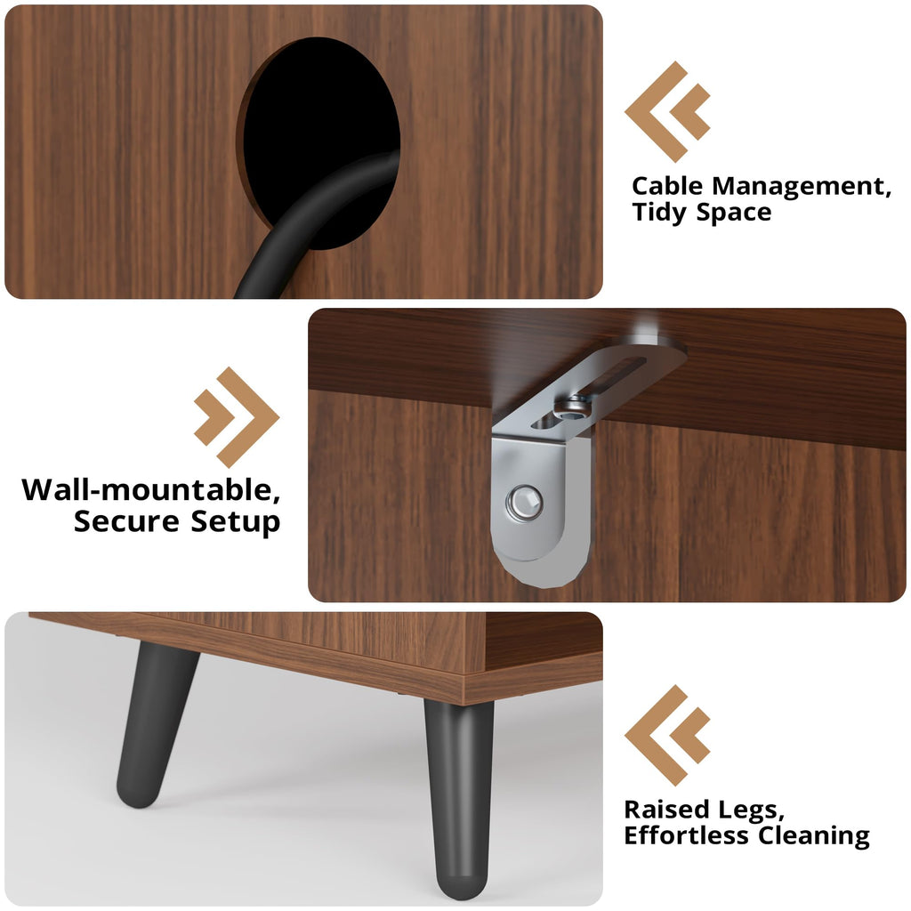 Record Player Stand with Charging Station 55" Holds 450+ Albums