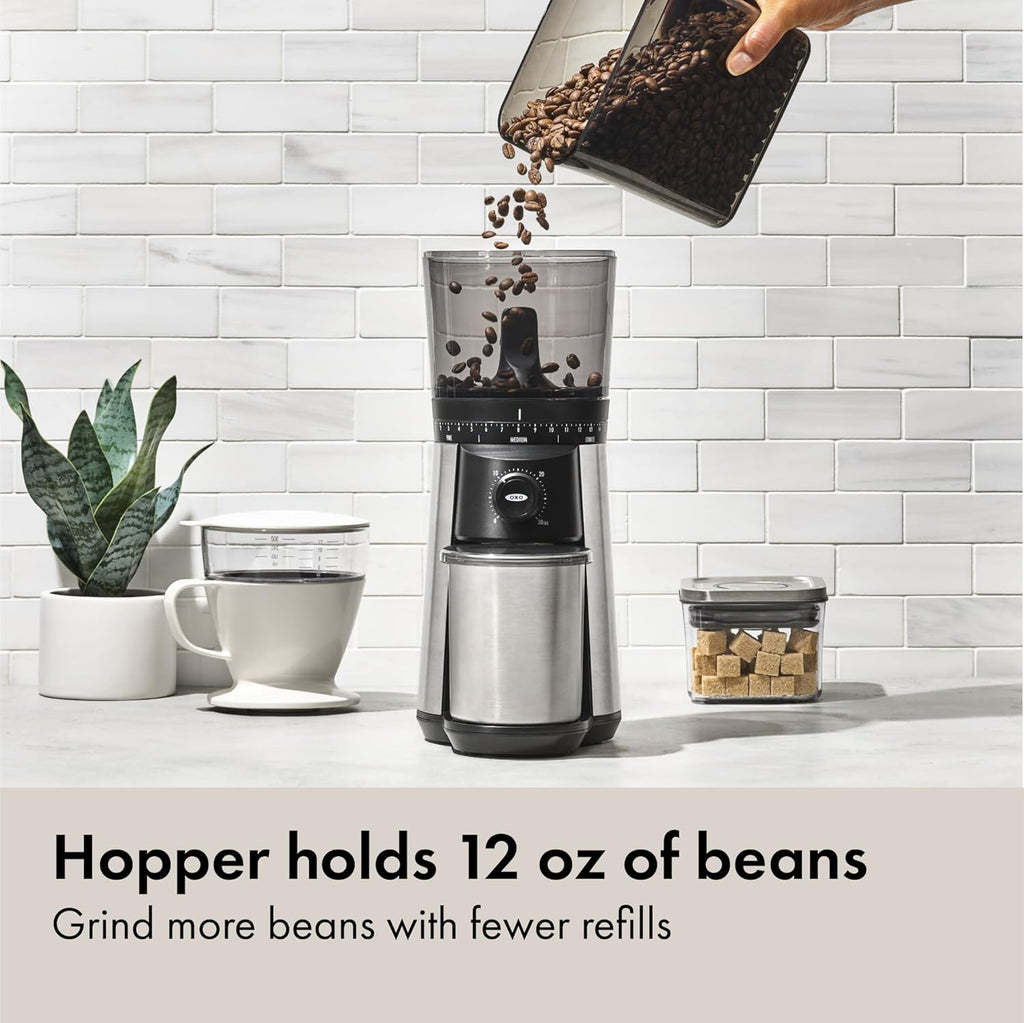 Brew Conical Burr Electric Coffee Bean Grinder - 12 Oz, Silver | Stainless Steel Burrs, One-Touch Automatic, 43 Grind