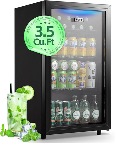 Beverage Refrigerator Cooler 3.5 Cu.Ft, 120 Can Mini Small Fridge with Glass Doo