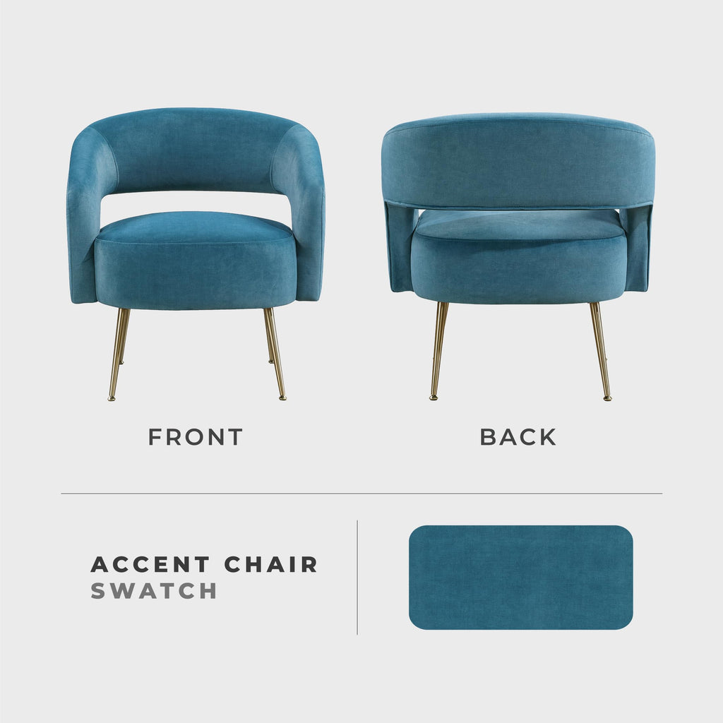 Mid-Century Modern Velvet Accent Chair with Open Back, Dark Teal