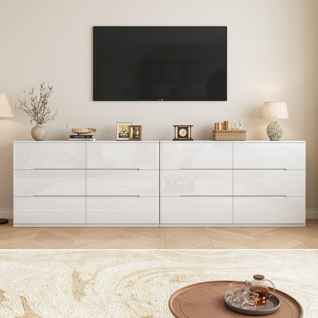 High Gloss Dresser, 47.2" Wide 6 Drawer Dresser, White