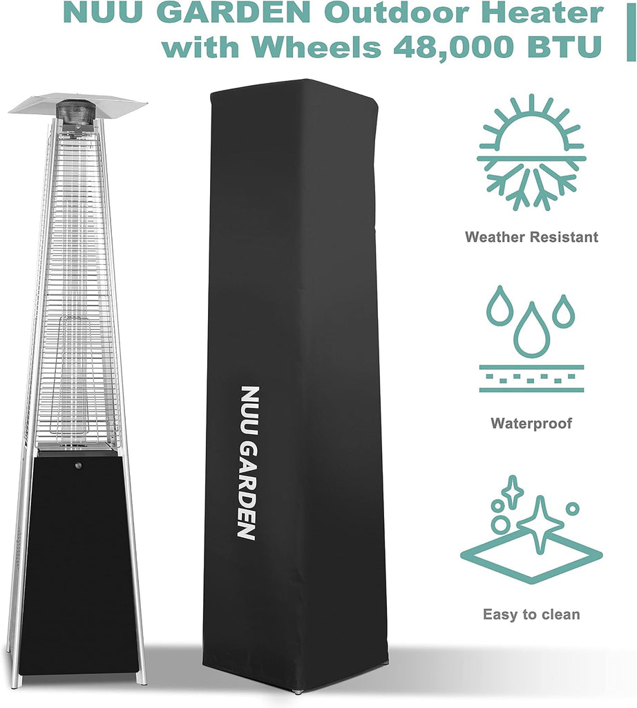 48,000 BTU Pyramid Outdoor Propane Patio Heater with Oxford Cover, Hammered Bronze Tower Heater for Garden, Terrace