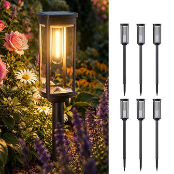 Solar Garden Lights, 6 Pack, Warm White, Geometric Shade, IP65