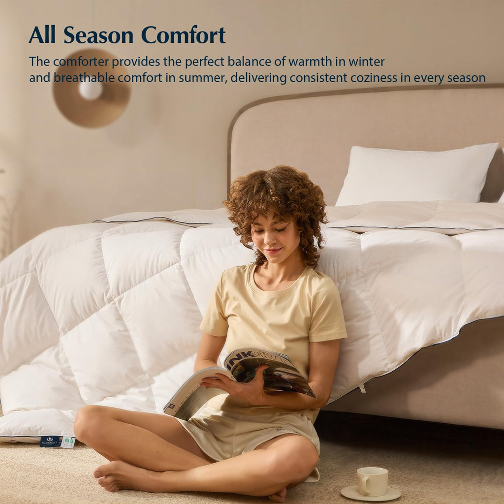 Goose Feather Down Comforters 106"x90", Breathable Duvet Insert, Noiseless Shell, Sewn-Through
