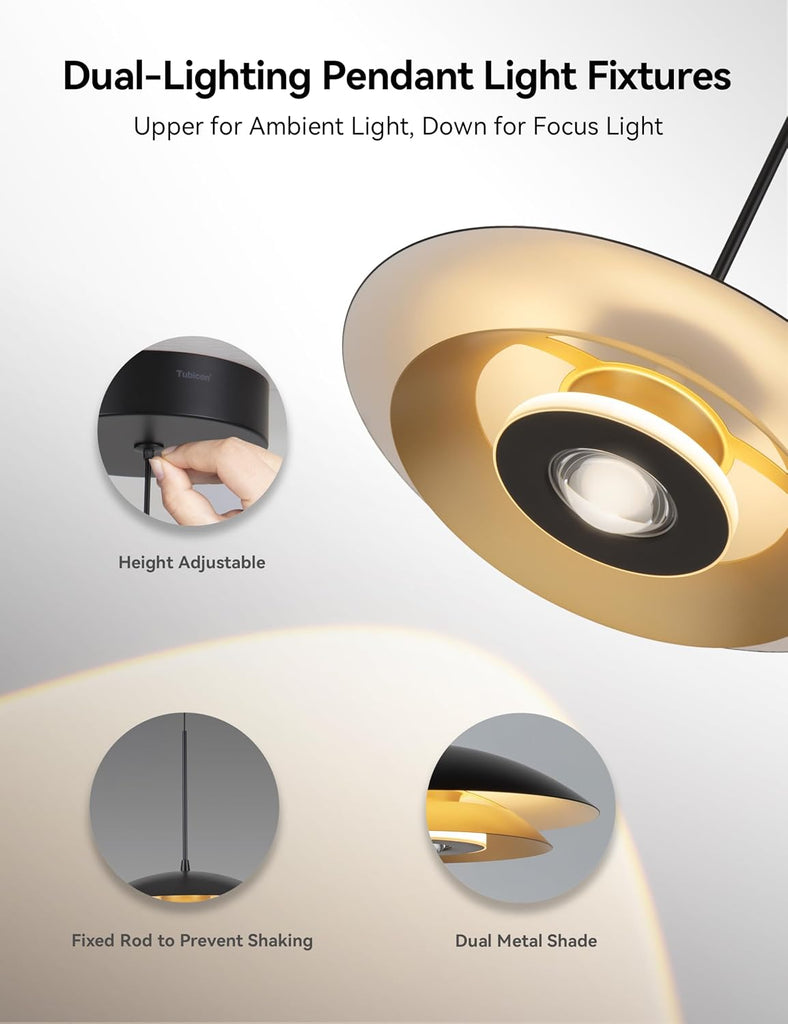 Pendant Lights Kitchen Island 11in Dual-Layer Metal Hanging Light | 12W LED Dimmable Mid Century Modern Pendant Light