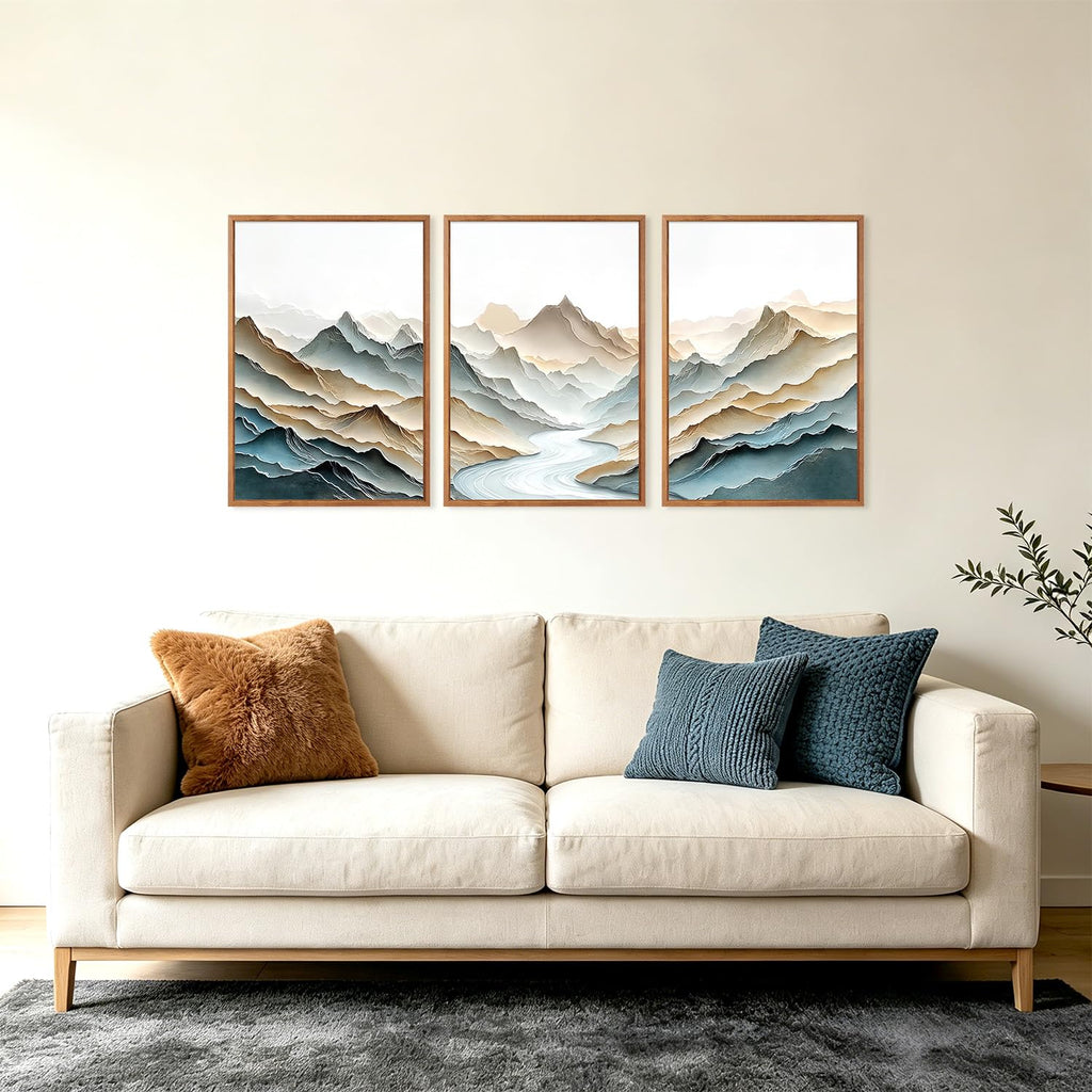 3D Abstract Mountain Wall Art, Neutral Layered Landscape Wall Decor
