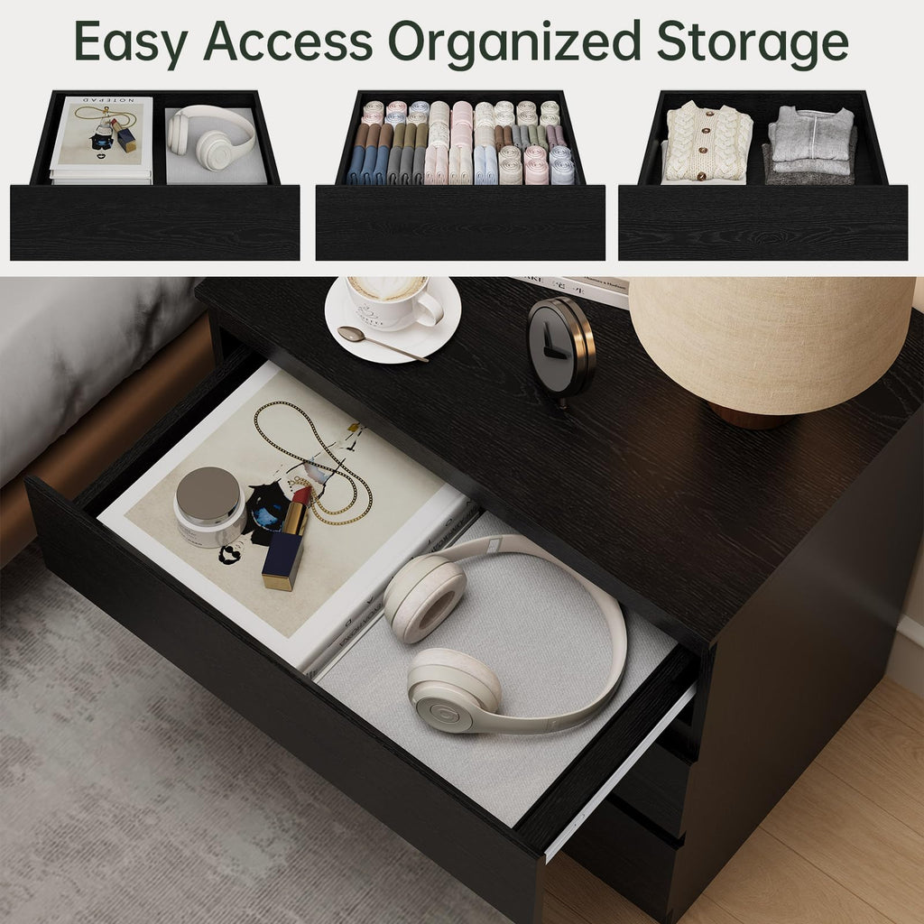 Black 3 Drawer Dresser Wood Clothes Storage