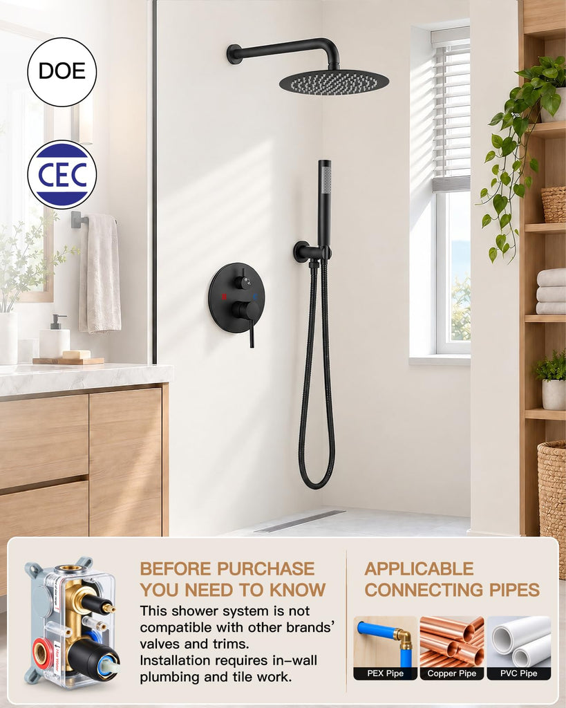 Shower Faucet Set with Rough-in Valve Trim Kit,Matte Black