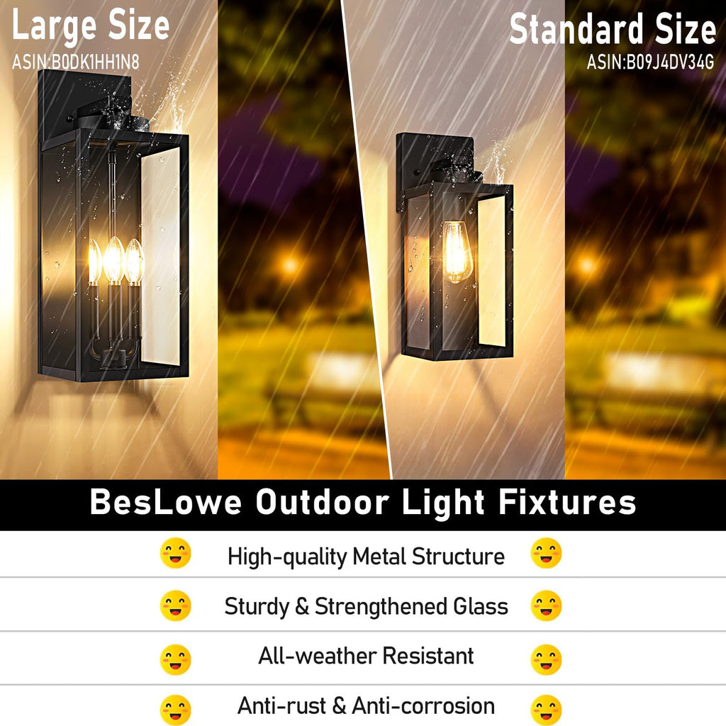 20'' Large Outdoor Wall Lights, Modern Black Exterior Wall Lanterns