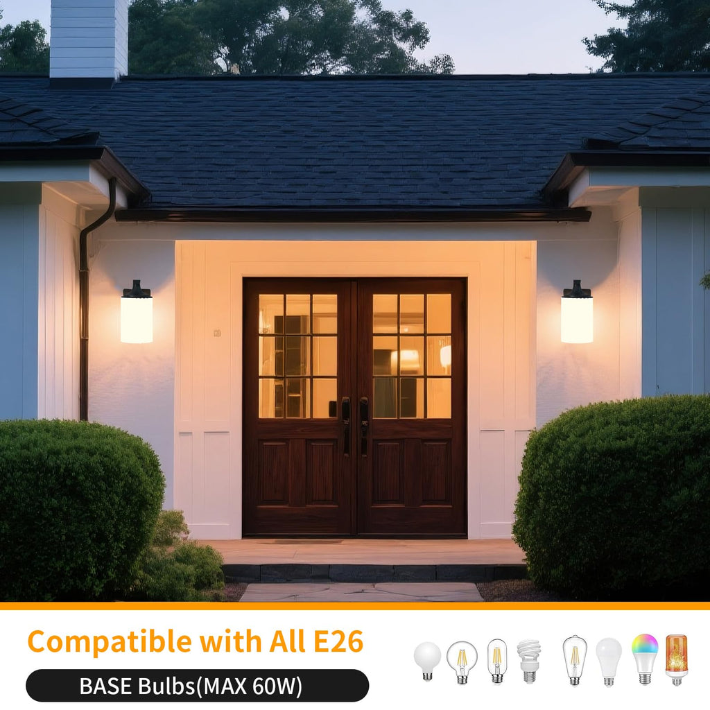 Outdoor Wall Lamp, Waterproof and Anti-Rust Aluminium Modern wall Light Fixture Milk Glass Indoor for Outside, Garden
