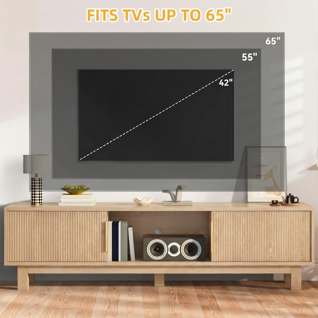 Fluted TV Stand, Mid-Century Media Console for TVs up to 65", Natural