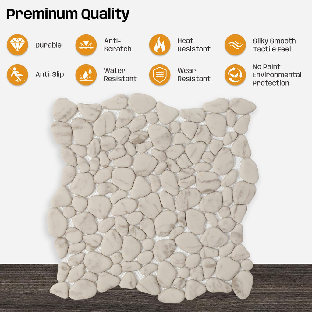 Beige Pebble Mosaic Tile, 12"X12" Pebble Floor Tiles, 8 Sheets