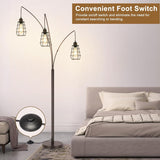 Industrial Floor Lamp, 3 Light Arc Floor Lamps, 76 Inch Tall Standing Lamp with Metal Cage Shades & Foot Switch