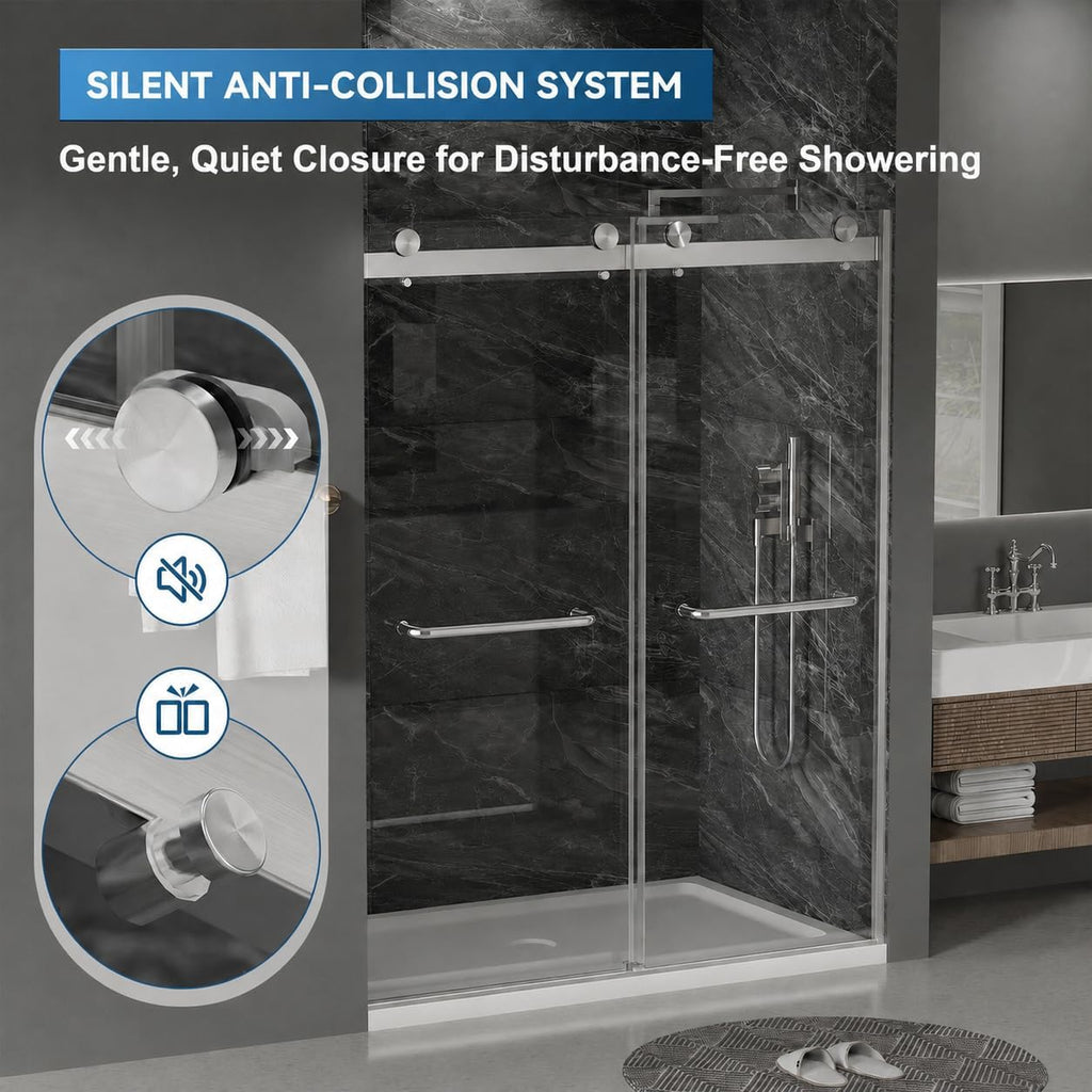 56"-60" W x 75" H Frameless Shower Door, Double Sliding Shower Door, 5/16"(8mm) Clear Tempered Glass