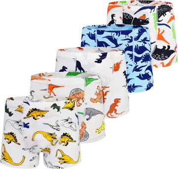 Boys Dinosaur Underwear- Pack of 5 Soft Cartoon Colorful Boxer Shorts Briefs with Fun for Kids Old