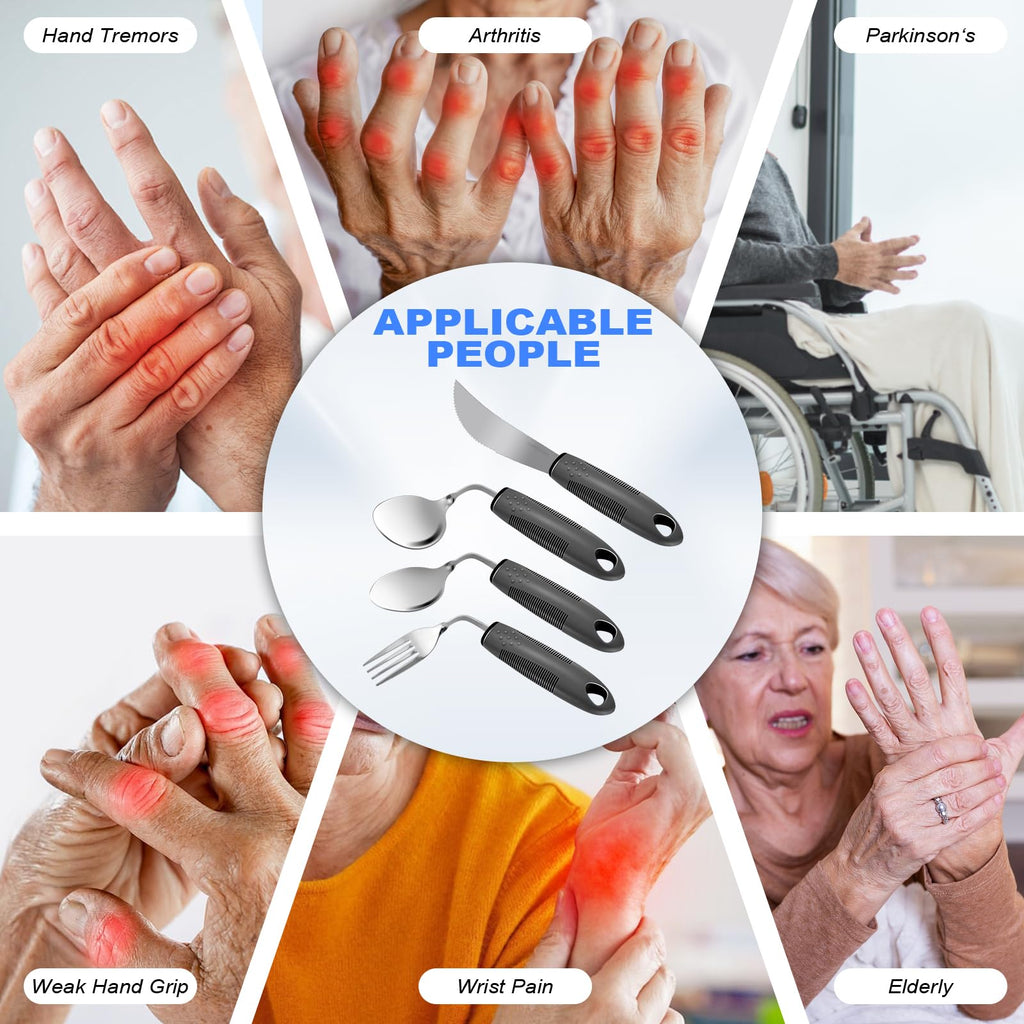 Bendable Adaptive Utensils, 4-Piece Heavy Duty, Stainless Steel Fork, Knife, and Spoon Adaptive Utensils Enhanced