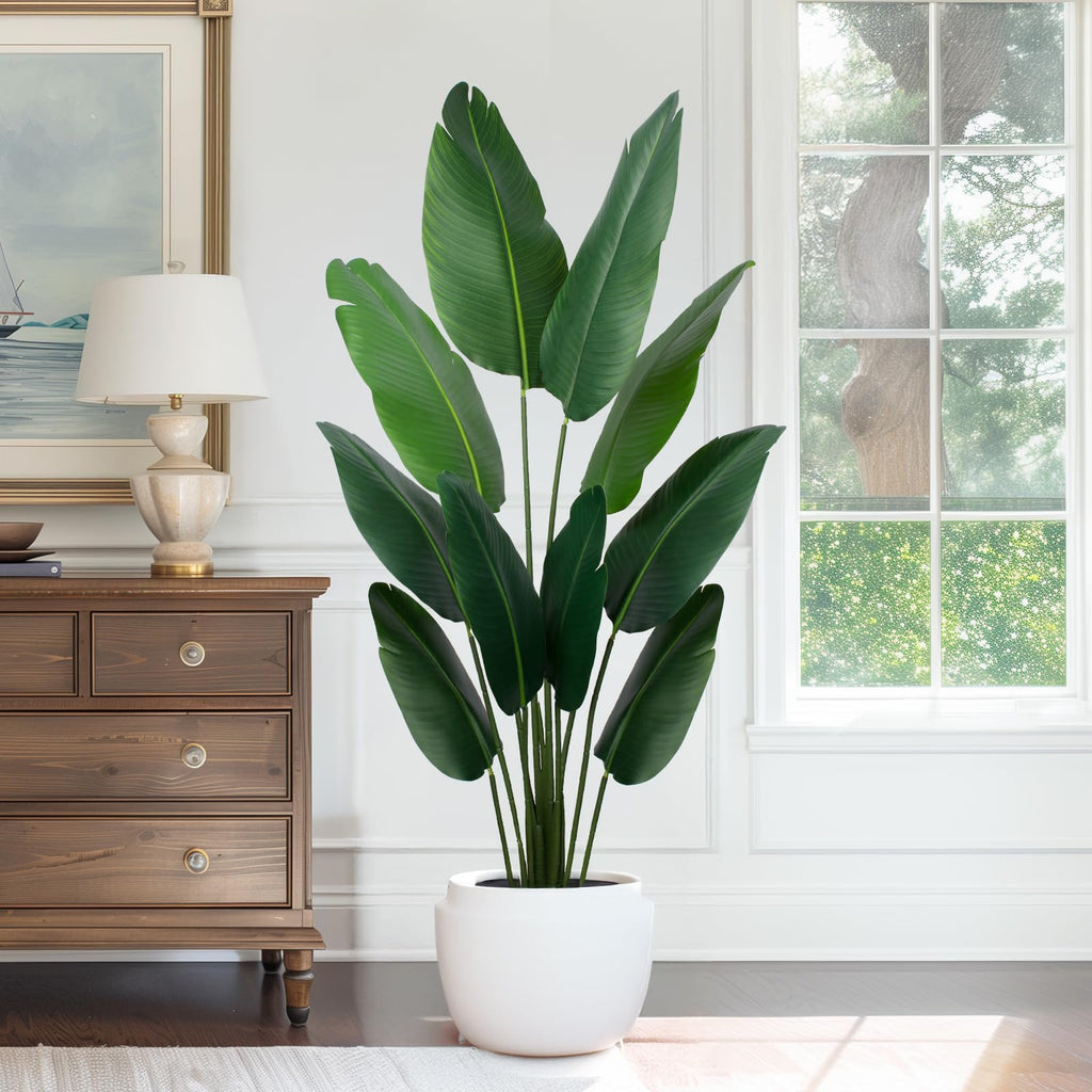 Artificial Bird of Paradise Plant 5 Ft Tall Fake Banana Plant for Indoors and Outdoors, Faux Palm Tree with Plastic