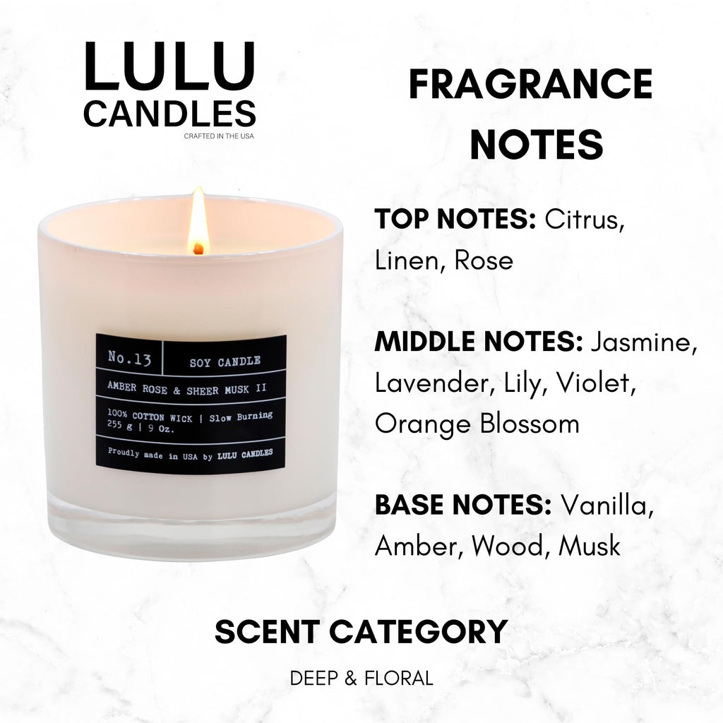 Amber, Rose & Sheer Musk II | Luxury Scented Soy Jar Candle | Hand Poured in The USA | Highly Scented & Long Lasting