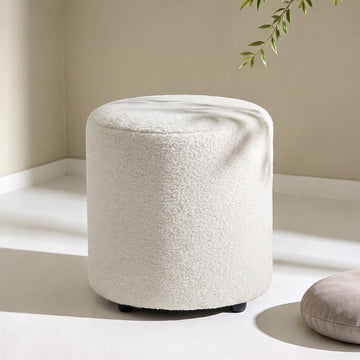 Modern Round Vanity Stool, Small Ottoman, Cute Fabric Foot Stool, Teddy Fleece Footrest, Upholstered Vanity Chair
