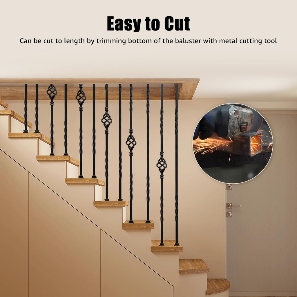 Iron Balusters for Staircase, 16 Pack Wrought Iron Balusters, 1/2" Hollow Stair Spindles Stair Balusters, Metal