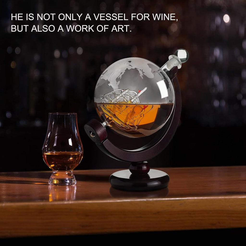 Whiskey Globe Decanter 28 Oz Gift for Dad, Men's Whiskey and Wine Shaker Global Shaker Unique Gift for Husband, Boss